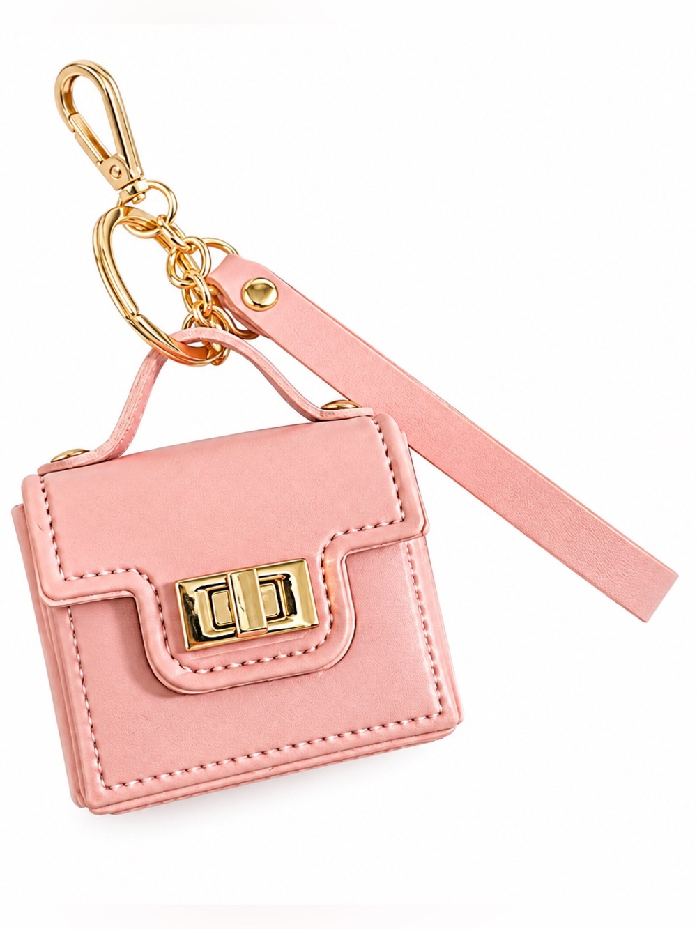 Pink Mini Purse Keychain Wristlet Handbag Charm Gold Tone Bag Accessory